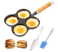 Cast Iron 4-Cup Egg Pan, Small Omelette Pan with Turner & Oil Brush, Breakfast Pan for Eggs Pancakes Sandwiches Burgers, Suitable for Gas Stove & Induction, Naturally Nonstick with Seasoning, 6.6inch
