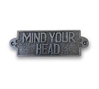 Cast Iron Antique Style MIND YOUR HEAD PLAQUE SIGN | 15cm (L) x 5cm (H) | Perfect for every house which has low beams | CAST METAL LOW BEAM MIND YOUR HEAD SIGN