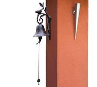 Cast Iron Bell - Retro Garden Bell 46cm | Heavy Duty Wall Bell for Flowers And Birds European Style | Rustic Crank Wind Chime Decor | Perfect for Yard, Villa &