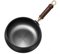 Cast Iron Big Belly Pot, Iron Pan with Wooden Lid for Professional Kitchen, for High Heat Frying and Even Heat Distribution(A)