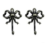 Cast Iron Bow Shaped Double Hook Wall Mounted, Decorative Hat Rack and Key Holder Mount for Bedroom Entryway, Antique Brass Finish, Rustic Home Organization Hooks, 2 Pack(Gray)