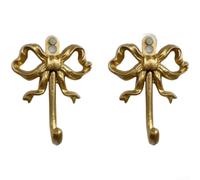 Cast Iron Bow Shaped Double Hook Wall Mounted, Decorative Hat Rack and Key Holder Mount for Bedroom Entryway, Antique Brass Finish, Rustic Home Organization Hooks, 2 Pack(Golde)