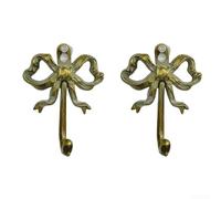 Cast Iron Bow Shaped Double Hook Wall Mounted, Decorative Hat Rack and Key Holder Mount for Bedroom Entryway, Antique Brass Finish, Rustic Home Organization Hooks, 2 Pack(Gold)
