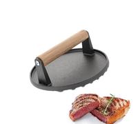 Cast Iron Burger Press 17.5cm - Heavy-Duty Smash Burger Press with Wooden Handle, Pre-Seasoned Round Meat Press for BBQ, Bacon, Steak, Grill or Skillet Cooking