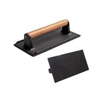 Cast Iron Burger Press - 6.3" Rectangular Bacon Grill Press with Wooden Handle | Heavy Duty Meat Weight for Griddles and Pans - Smash Burger Tool | for u