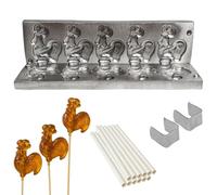 Cast Iron Candy Lollipop Mold Form with Rooster Shapes Durable Metal Mould for Making Sweet Treats, Chocolates & Crafts