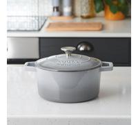 Cooks Professional Cast Iron Casserole Dish 20cm Oven Proof Enamelled Pan with Lid Grey