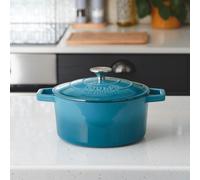 Cooks Professional Cast Iron Casserole Dish 20cm Oven Proof Enamelled Pan with Lid Teal