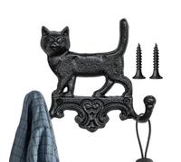 Cast Iron Cat Double Wall Hook Vintage Decorative Coat Hook Space-Saving Design Strong Holding Capacity for Hats Keys Purse Clothes Farmhouse Entryway Bathroom Kitchen Bedroom