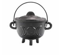 Cast Iron Cauldron, Perfect for Witchcraft, Energy Spells, Halloween Altar, Pagan, and Wiccan Rituals (Tripple Moon, 11x13cm)