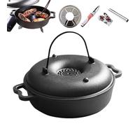 Cast Iron Cauldron Pot for Cooking, Non-Stick Kitchen Utensil with Handle, Dutch Casserole for Camping in Cast Iron with Lid - for Stove Grill Campfire Induction Hobs