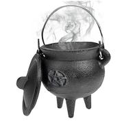 Cast Iron Cauldron with Lid and Handle Halloween Mini Cast Iron Pot 3.94x2.95x2.95inch Cauldron Decorative Candle Incense Burning Witchcraft Cauldron Pot, Star