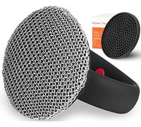 Cast Iron Cleaner Scrubber+Tray with Handle, Welded Chainmail Scrubber for Pan Pot Grill Oven Wok Cleaning- Small Ring Chain Scrub Metal Scraper Brush Iron Skillet Steel Wool Scrubber Steel Sponge