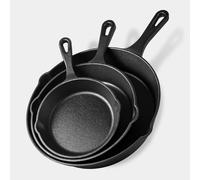 VonShef Cast Iron Skillet Pan Set, 3pc Pre-Seasoned Non-Stick Heavy Duty Frying Pan Set, Oven Safe Grill Pans Suitable for All Hob Types, 6", 8", 10"