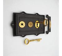 Cast Iron Davenport Rim Door Lock - Traditional Victorian Style Surface Mounted Door Lock with Keys - Durable Black Iron Finish for Interior & Exterior Doors - AB Hardware