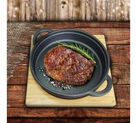 Cast Iron Dinning Skillet Frying Pan Pot Grill Backing With Wood Serving Board