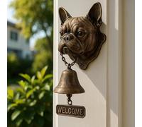 Cast Iron Dog Welcome Doorbell, Retro Metal Outdoor Farmhouse Vintage Door Bell for Front Door, Dog Head Shape Decoration, Hanging Wall Mounting, Dinner Bells (Bull Dog)