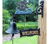 cast iron door bell,antique vintage doorbell Wall Mounted Antique Doorbell Cast Iron Chime Wall Bell Hanging welcome Entry Door Bell Hand Bell Rustic Style Front Door Dinner Bell for Garden Patio Vil