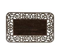 Cast Iron Doormat Vintage Style Ornate Scrolled Recycled Metal Door Mat Boot Brush Traditional Welcome Mat Porch Doorstep Shoe Scraper with Antique Brown Finish Rustic Porch Entryway Decor