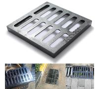 Cast Iron Drain Grate, 12 * 12 in Outdoor Drain Cover, Heavy Duty B125 Class Channel Grate, Black Square Drainage Grate, Metal Sewer Grate for Concrete Floor, Yard, Driveway & Garage