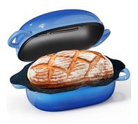 Cast Iron Dutch Bread Oven - 2.5QT Dutch Oven for Sourdough Bread Baking, Cast Iron Bread Loaf Pan with Perforated Non-Stick Silicone Liner, Blue Oval Bread Baking Pan, Gift for Family & Baker