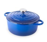 Cast Iron Dutch Oven with Lid - Non-Stick Ovenproof Enamelled Casserole Pot - Sturdy Dutch Oven Cookware - Dark Blue, 3.1-Quart, 22cm - by Nuovva