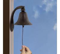Cast Iron Farmhouse Dinner Bell - Decoration Hanging Bell for Yard or Garden - Bracket Mount - Wall Bell - Indoor Rope Bell for Ship, Door, School, Home, Church