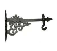 Cast Iron Gothic Spearhead Hanging Basket Hook Bracket, Heavy-Duty Ornamental Wall-Mount Support Hanger for Garden & Indoor Plants, Light Bulbs, Lamps, Lanterns, & Bird Feeders, Rustic, 13" X 10"