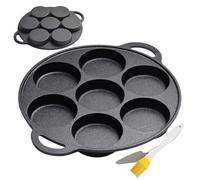 Cast Iron Griddle - Nonstick Seven Hole Cooker, Pre Seasoned Flat Skillet with Ergonomic Handle, Rapid Heat Distribution, Ideal for Morning Breakfast Backyard Camping BBQ
