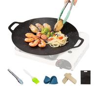 Cast Iron Griddle Pan, Korean Non-Stick Round Baking Pan with Handles, Multi-Function Skillet for Induction, Gas & Electric Cooktops, Grilling Tray (34cm)