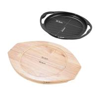 Cast Iron Grill Pan Double Ear Barbecue Griddle Tray | Thick cast iron construction retains heat efficiently to deliver even searing for steaks, chops and vegetables.