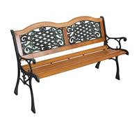 Cast Iron & Hardwood Outdoor Garden Bench Weatherproof Patio Seating for Backyard Deck Ln Poolside - & Slish Fur for Relaxat