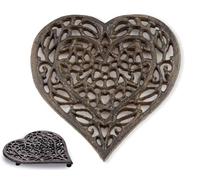 Cast Iron Heart Trivet - Decorative Cast Iron Trivet For Kitchen Or Dining Table - Vintage, Rusted Design - 17x16.5 cm - With Rubber Pegs/Feet - Recycled Metal - Rust Brown Color - by Comfify
