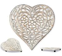 Cast Iron Heart Trivet - Decorative Cast Iron Trivet For Kitchen Or Dining Table - Vintage, Rusted Design - 6.75X6.5" - With Rubber Pegs/Feet - Recycled Metal - White
