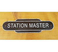 Cast Iron Heavy STATION MASTER Railway Sign br totem Steam Engine 39cm Wide.