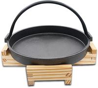 Cast Iron Hot Pot Japanese Sukiyaki Cooking Pots Stockpot Sukiyaki Nabe with Wooden Lid for Outdoor Camping Cooking, 26cm (30cm)