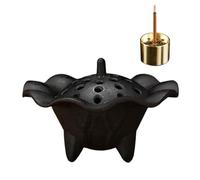 Cast Iron Incense Burner with 9-Hole Copper Incense Holder - Works for Incense Sticks, Cones, Resins, and Wax Melts, Log Burner Wax Melts Warmer (L)