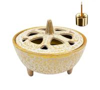 Cast Iron Incense Burner with 9-Hole Copper Incense Holder - Works for Incense Sticks, Cones, Resins, and Wax Melts, Log Burner Wax Melts Warmer (White)