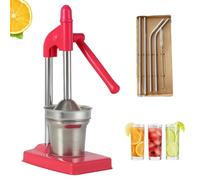 Cast Iron Juicer Hand Press, 2025 New Heavy Duty Cast Iron Manual Juicers, Manual Juicer Stainless Steel Lemon Squeezer, Crusher Machine for Fresh Lemonade Orange Juice, Easy to Clean (Red)