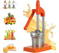 Cast Iron Juicer Hand Press, Heavy Duty Countertop Lime Citrus Crush Machine for Fresh Lemonade Orange Juice, Easy to Clean (Orange)