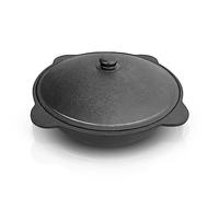 Cast Iron Kazan 22 L with Cast Aluminium Lid for Plov Uzbek Flat Base Cooking Pot Wok Plov Kazan Fire Oven