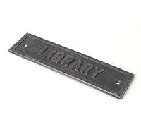 Cast Iron LIBRARY Sign - 150mm x 40mm - Screws Supplied