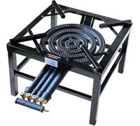 Cast Iron LPG Gas Burner, 20.8KW, 4 Keys Boiling Ring, Outdoor Camping Stove, 49x49x36cm, Black