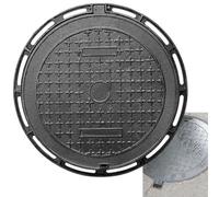 Cast Iron Manhole Cover with Base Black Septic Tank Lid Round Wastewater Basin Cover for Garden Reinforced NonSlip Access Cover (30x35cm)