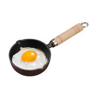 Cast Iron Melting Pot, 10cm Mini Egg Frying Pan Oil Heating Pan Milk Butter Warmer Pot with Wood Handle for Home Kitchen