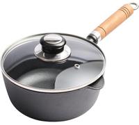 Cast Iron Nonstick Sauce Pan with Lid, Durable Cooking Pot with Cool Wood Handle for Versatile Kitchen Use