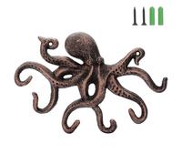 Cast Iron Octopus Towel Rack - Red Bronze Design with Screws, Nautical Entryway & Bathroom Key Holder