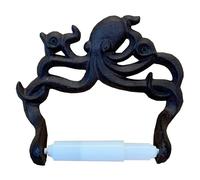 Cast Iron Octopus Wall-Mounted Loo Roll Holder - Vintage-Style, Sturdy Dispenser with Spring-Loaded Bar & Fixings