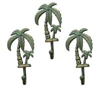 Cast Iron Palm Tree Wall Hooks - Set of 3, 8"x4" Tropical Decorative Hangers, Rustic Black Finish, for Coats, Towels, Bags - Add a Touch of The Tropics to Your Home Decor