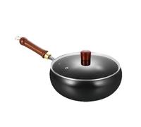 Cast Iron Pan - 28cm Hand-Forged Double-Sided Design with Lid, Uncoated Natural Surfaces, Non-Stick Cooking Performance | Heavy Duty Traditional Chinese Style, Wooden Handle Comfortable Grip